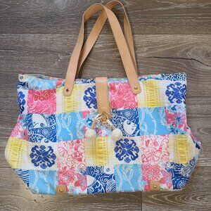 Lily Pulitzer Quilted Beach Tote Carry All - Koi Fish Checkered